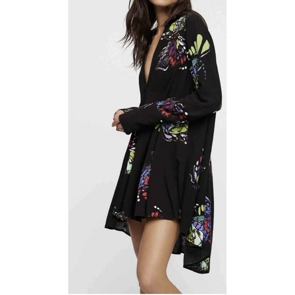 Free People Tops - Free People Boho Womens Field Of Butterflies Tunic Top Long Sleeve Hi Low Sz XS